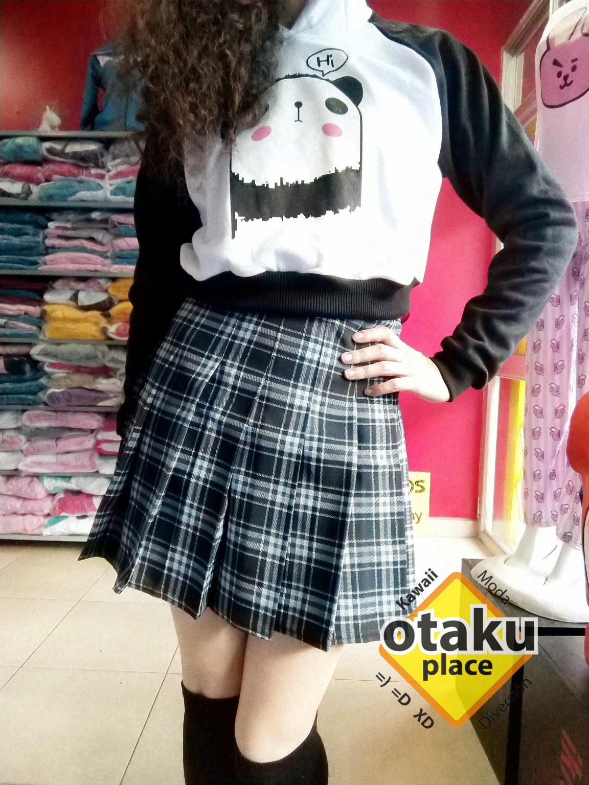 Falda plisada cuadros azul con negro - Otaku Place